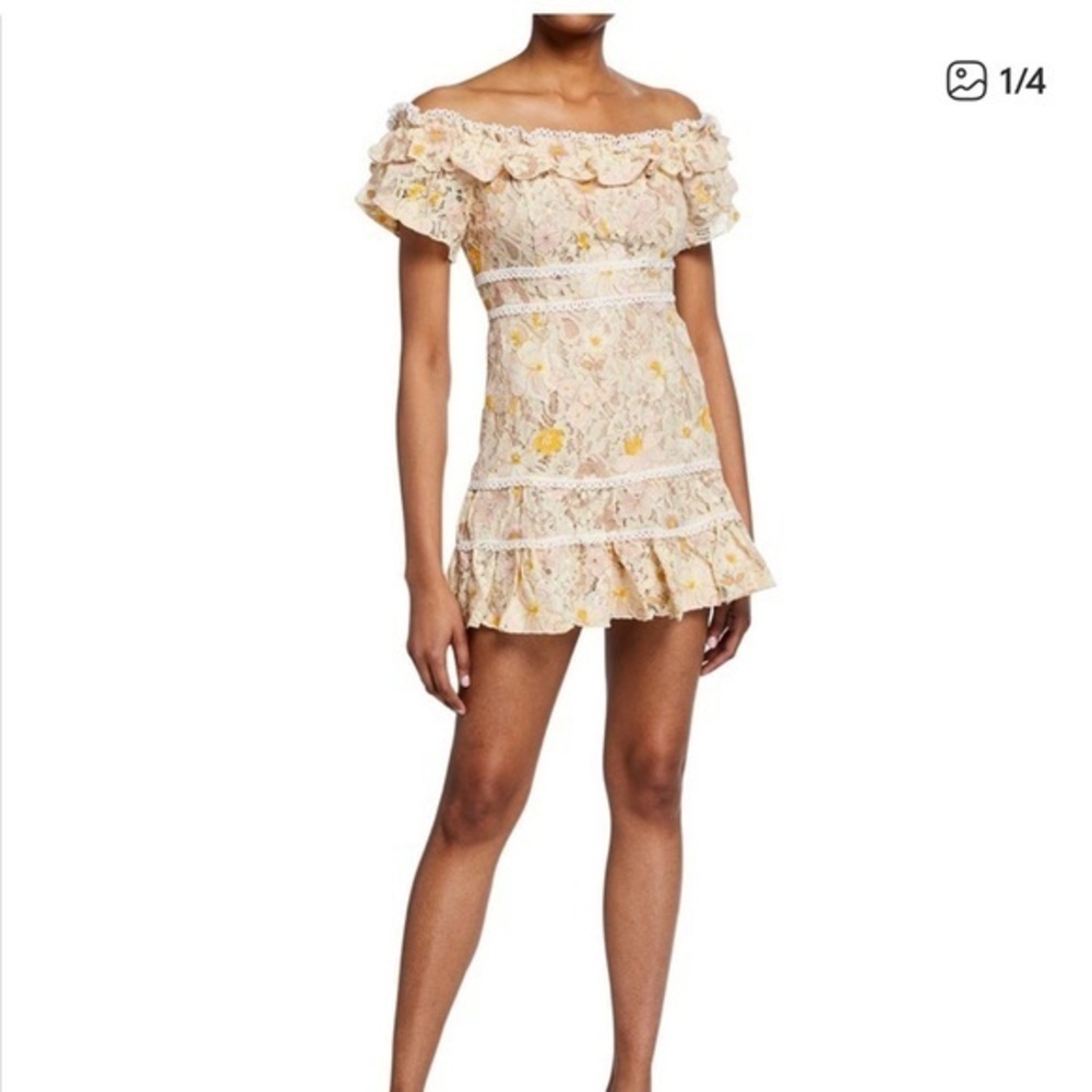 Floral Lace Mini Dress - Cream and Yellow